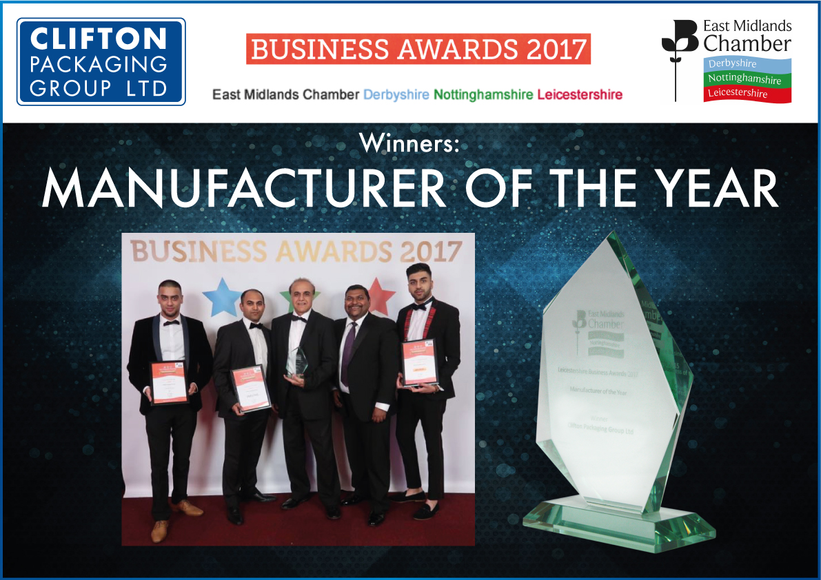 East Midlands Chamber Award 2017 Manufacture of the Year Award, Clifton Packaging Group Ltd.